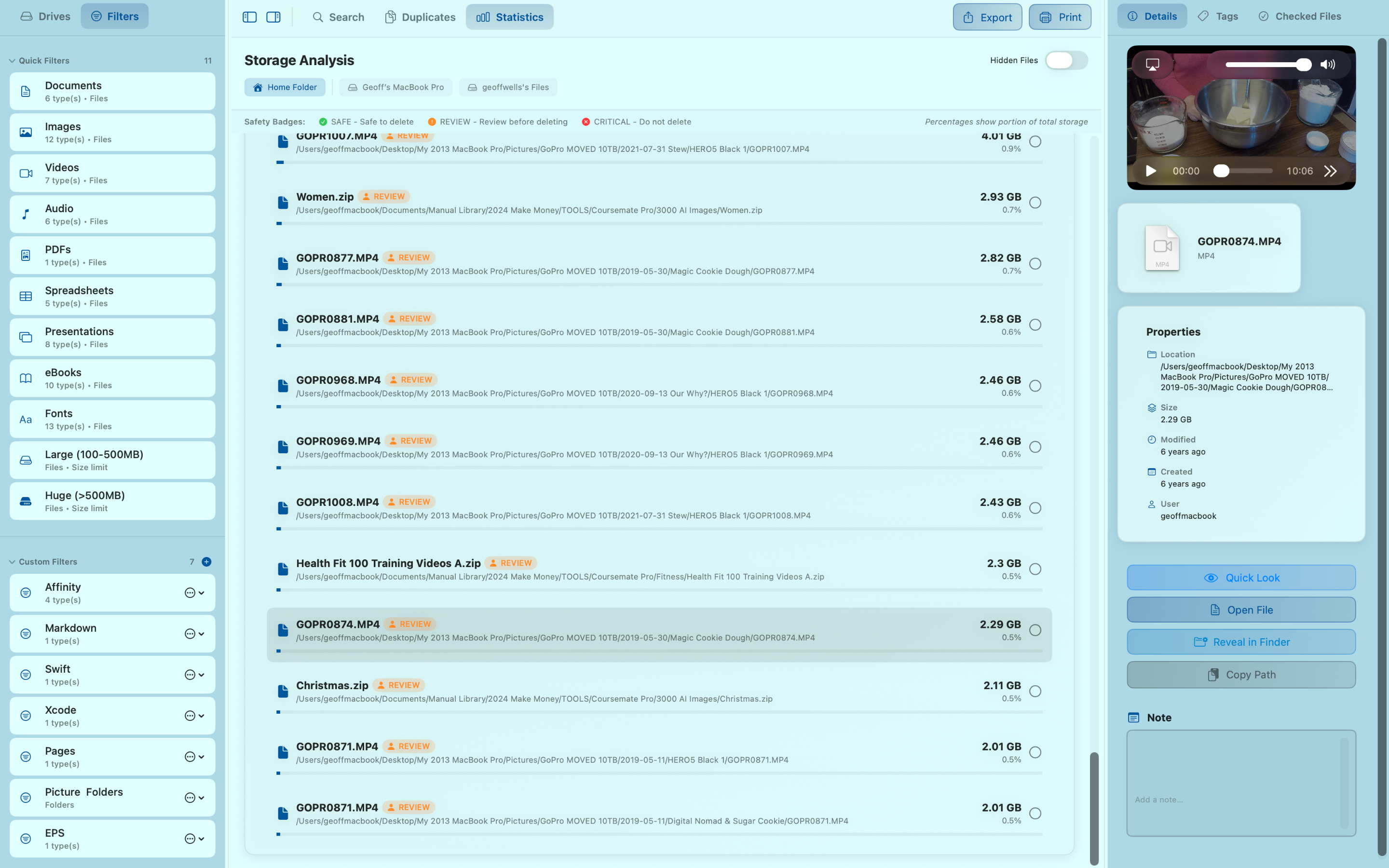 Ordina storage analysis view
