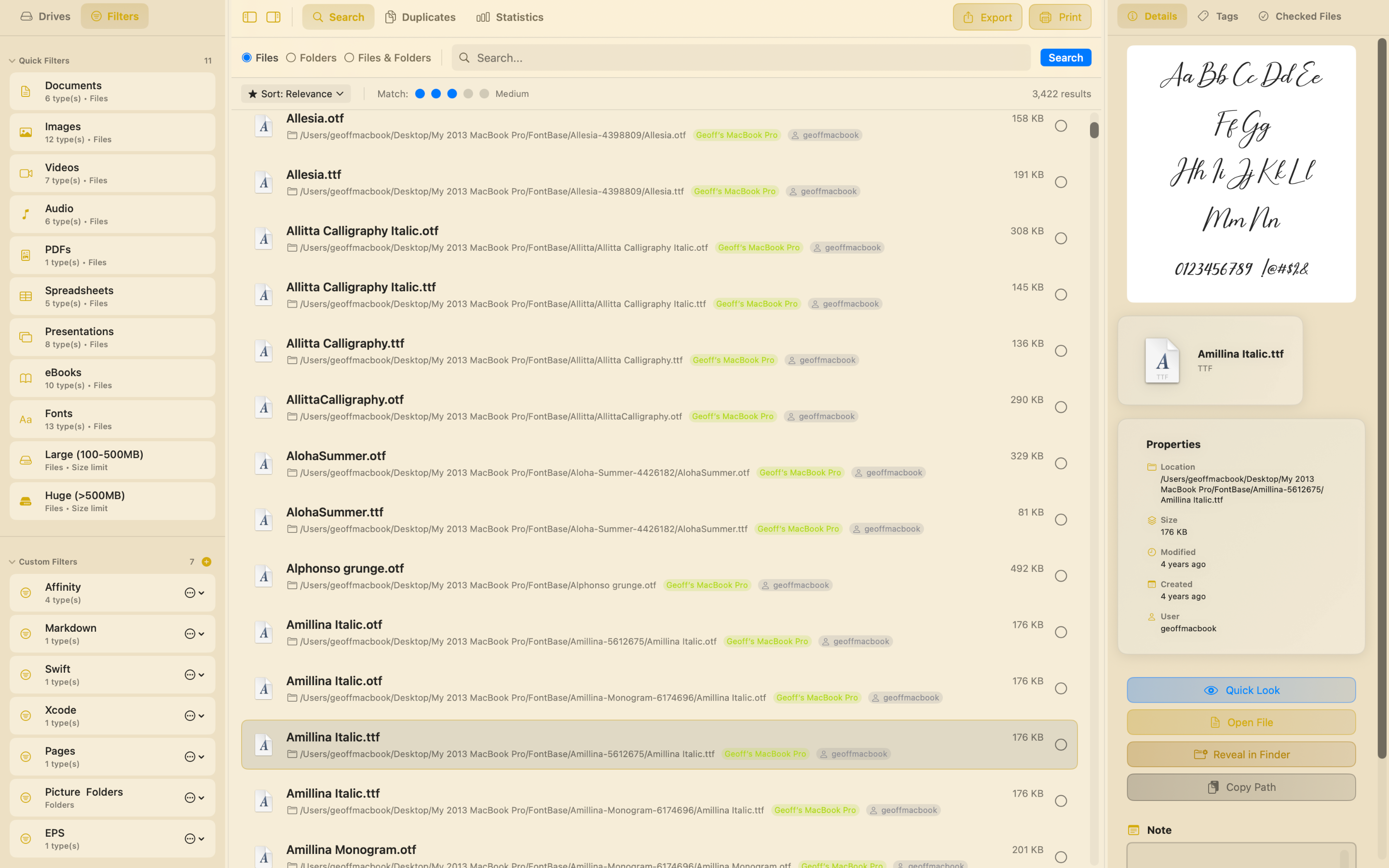 Ordina font browsing with preview